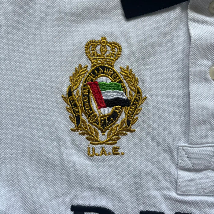 Dubai white cotton polo – classic side view
